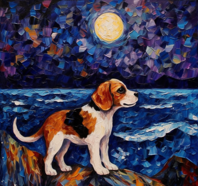 Beagle Puppy Dog at Night