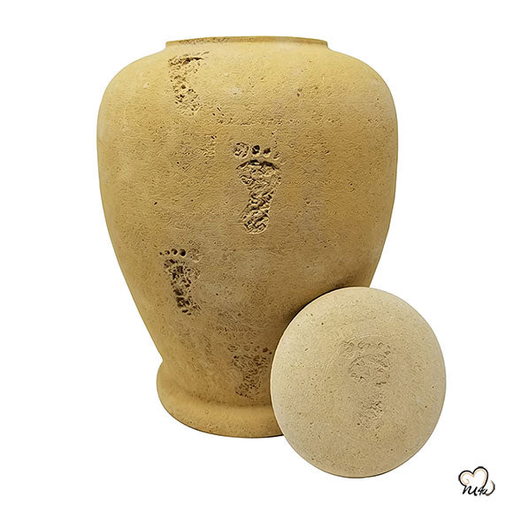 Beige Footprint Biodegradable Sand Urn, Biodegradable Urn - ExquisiteUrns