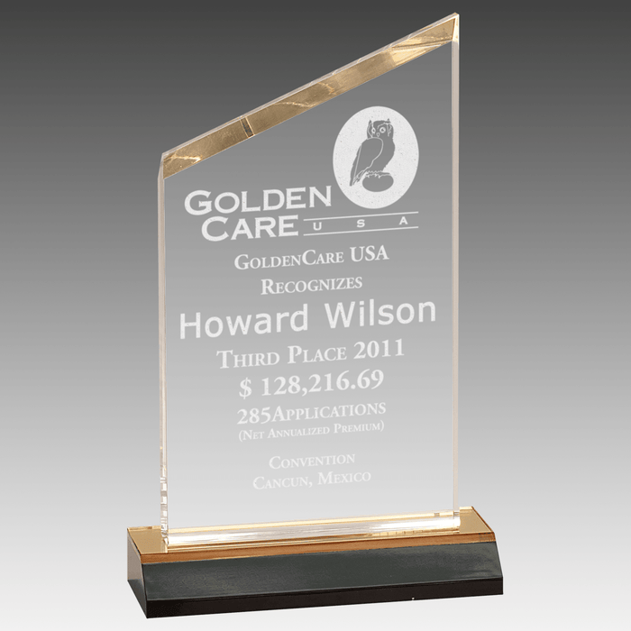 5" x 10" Gold Beveled Peak Acrylic with 6" Gold Mirror Base