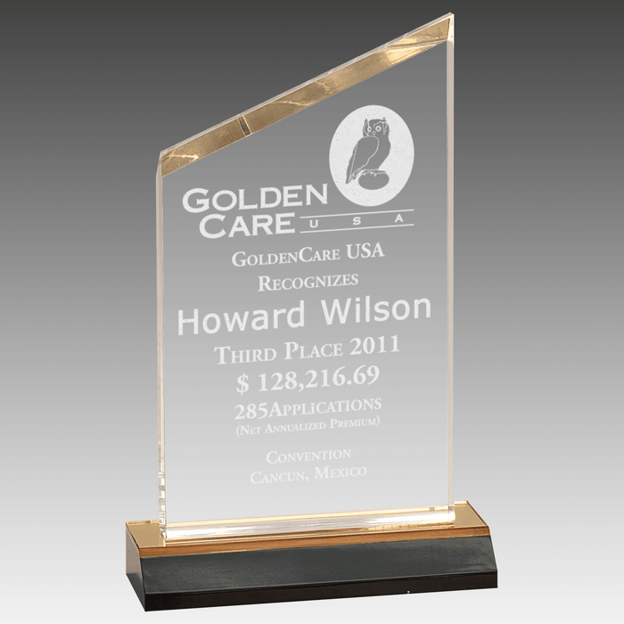 4.5" x 8" Gold Beveled Peak Acrylic w/5.5" Gold Mirror Base