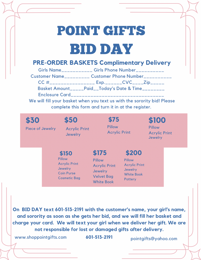 Bid Day Baskets-$40 Pre-Order- a piece of  jewelry