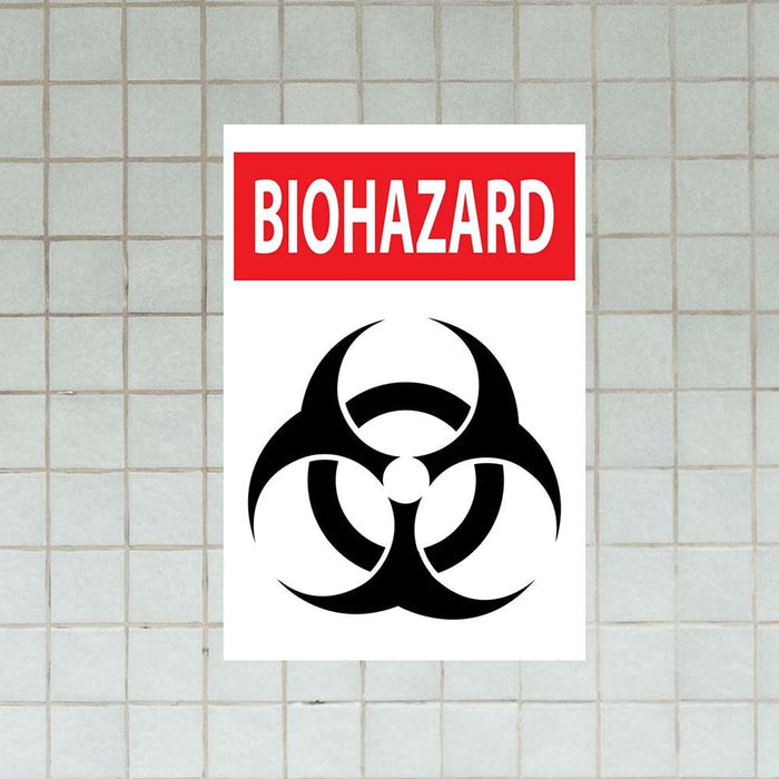 16x24 inch Biohazard Warning Sign Wall Decal Installed on Wall