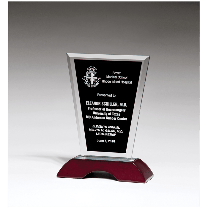 6" x 8" Black Clear Glass with High Gloss Rosewood Base