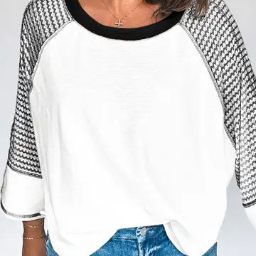 Blavk striped bracelet sleeve raglan patchwork