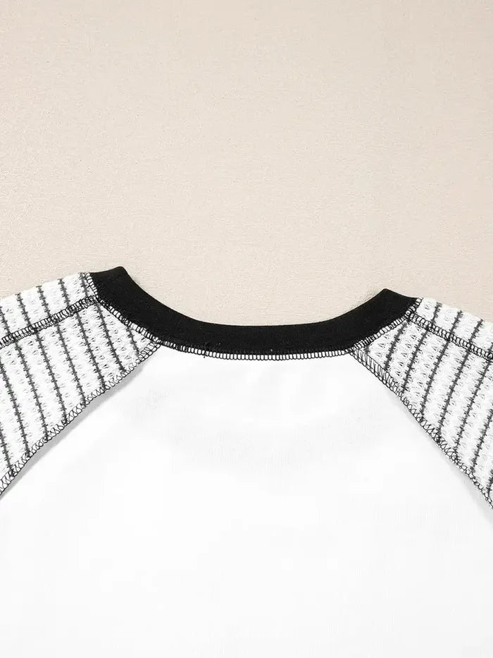 Blavk striped bracelet sleeve raglan patchwork