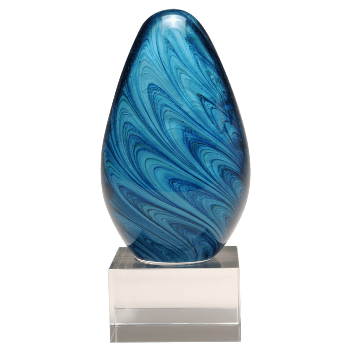 Blue and Green Egg Shaped Art Glass on Base - AGAR110