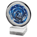 Blue and White Disc Art Glass on Base - AGAR103
