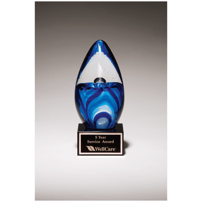 Blue Egg Shaped Art Glass on Base - AGAR83