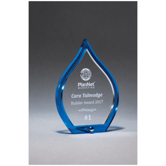 7.25" Blue Flame Acrylic w/Clear  Center and Silver Post