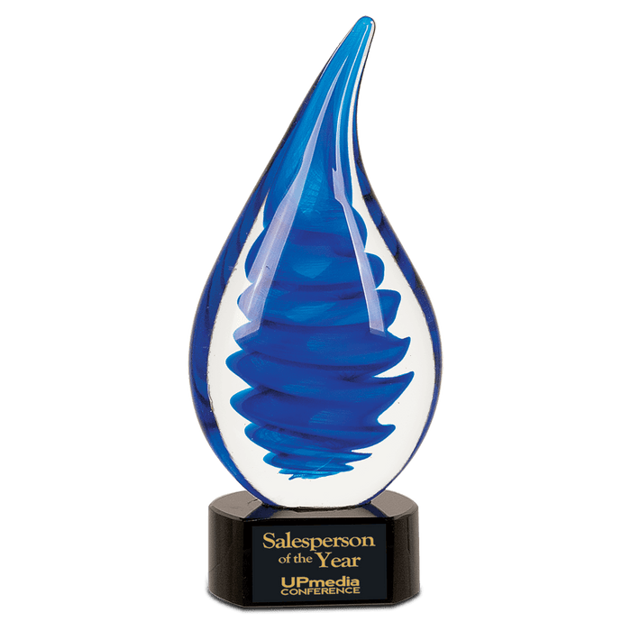 10.25" Blue Twist Raindrop Art Glass