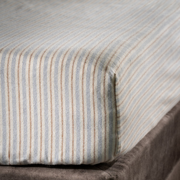 Blue/Natural Stripe Brushed Cotton 30cm Fitted Sheets
