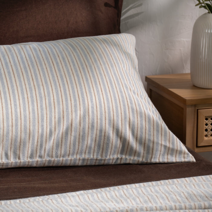 Blue/Natural Stripe Brushed Cotton 30cm Fitted Sheets