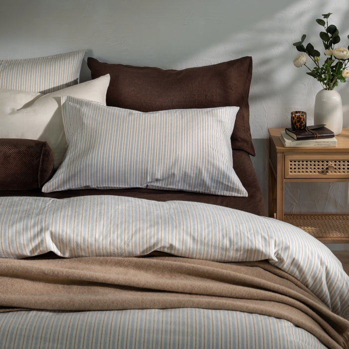 Blue/Natural Stripe Brushed Cotton Bed Set