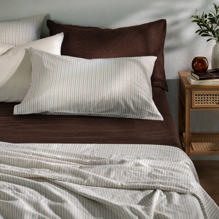 Blue/Natural Stripe Brushed Cotton Bed Set