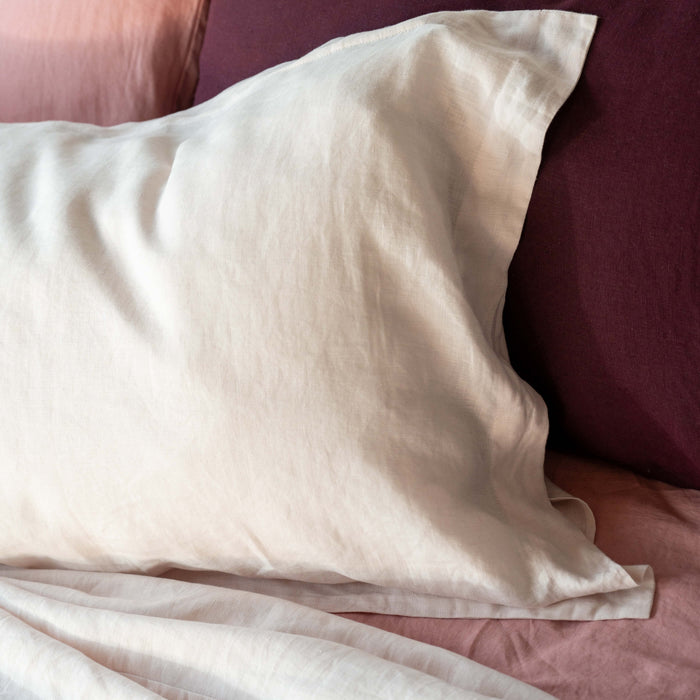 Blush Pink French Linen Bed Sets in a styled bedroom 2 | Soak and Sleep