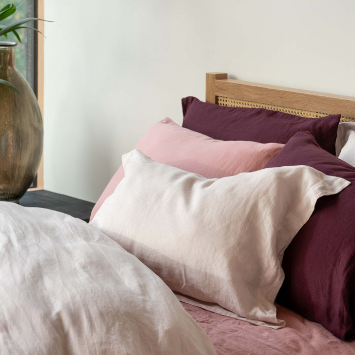 Blush Pink French Linen Bed Sets in a styled bedroom 3 | Soak and Sleep