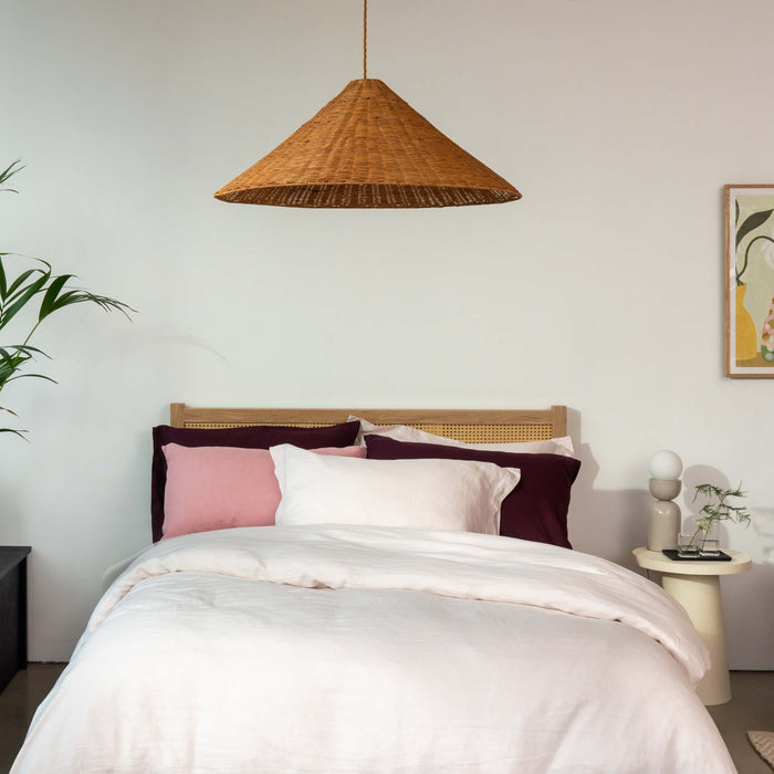 Blush Pink French Linen Bed Sets in a styled bedroom 1 | Soak and Sleep