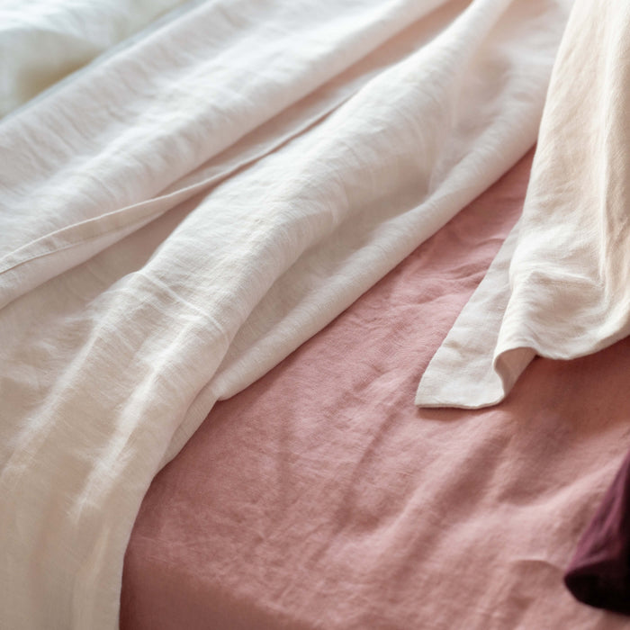 Blush Pink French Linen Bed Sets in a styled bedroom 5 | Soak and Sleep