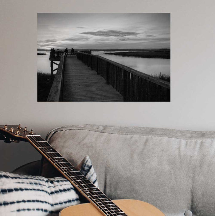 16x24 inch Evening at the Lake Decal Installed Above Sofa