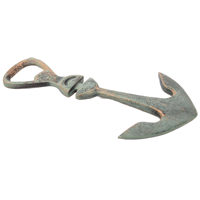 A metal bottle opener with an anchor design.