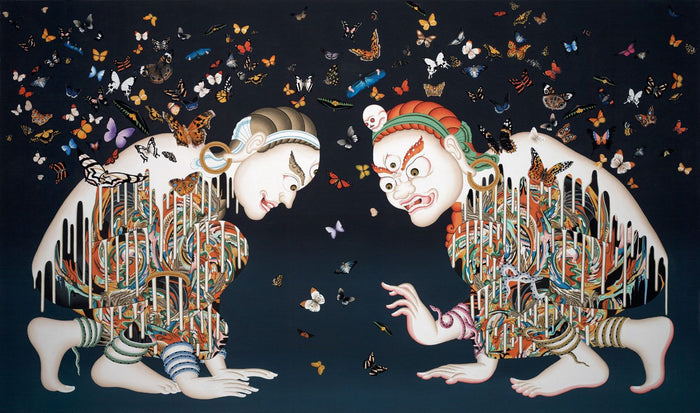 Image of two Tibetan deities with butterflies