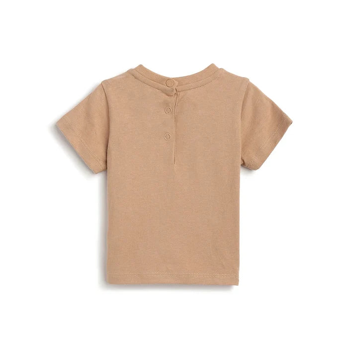 Boys Brown Printed Cotton T-shirt