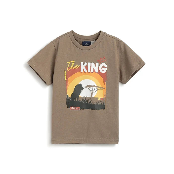Boys Brown Printed T-shirt