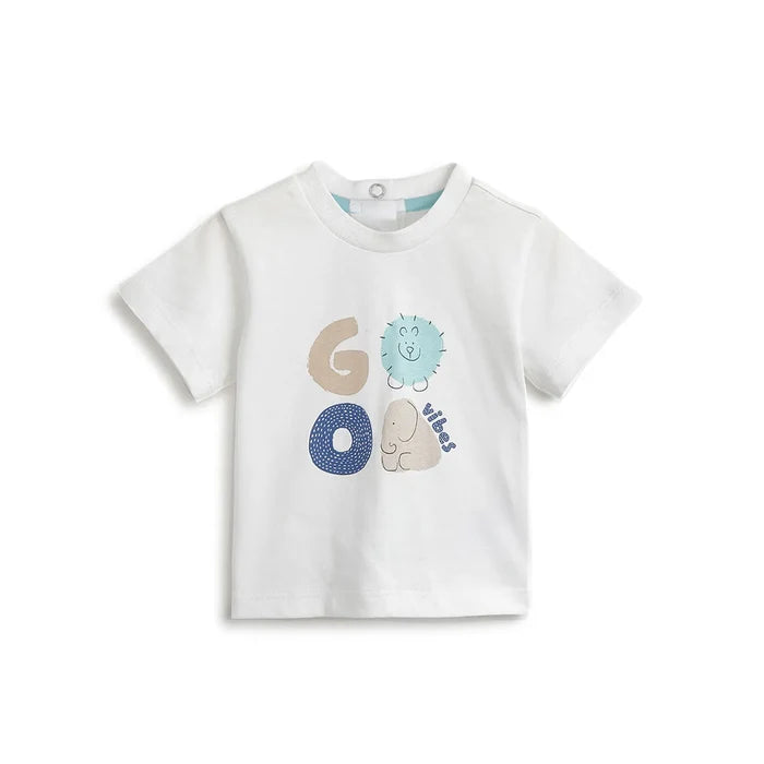 Boys White Printed Cotton T-shirt