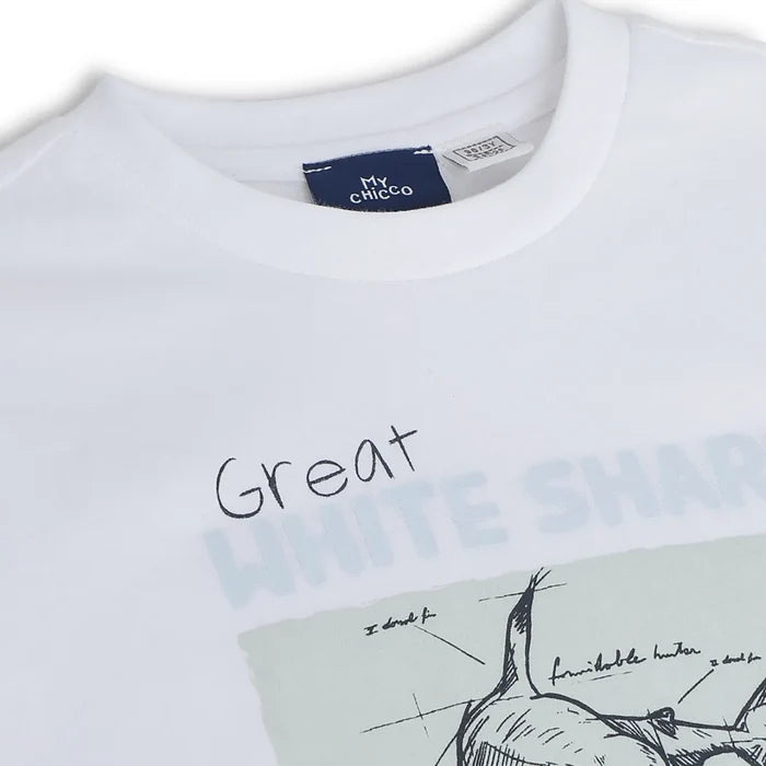 Boys White Printed T-shirt
