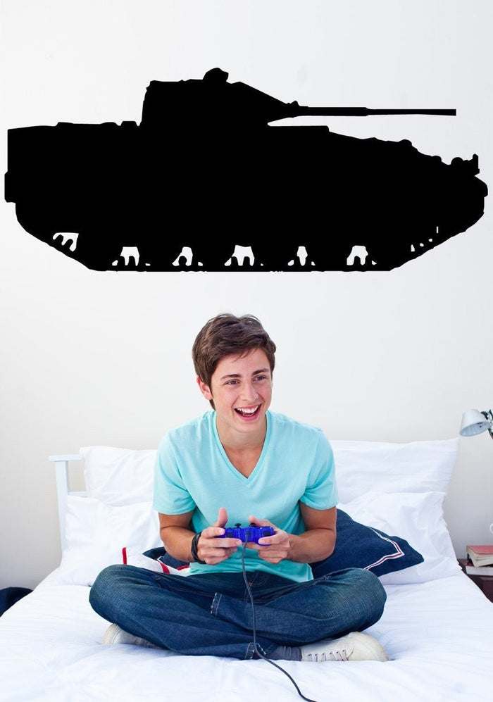 British A34 Comet cruiser tank military silhouette wall decal by Jaycee Haynes installed on teen bedroom wall