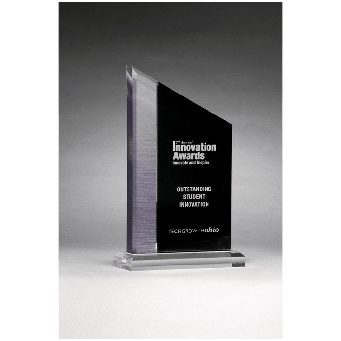 Brushed Silver Accent on Black Upright Acrylic w/Clear Base
