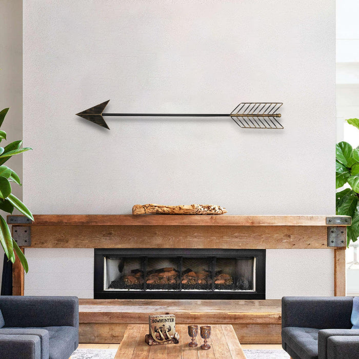 Burnished Dark Brown And Gold Tone Metal Arrow Wall Decor | 7"x44"