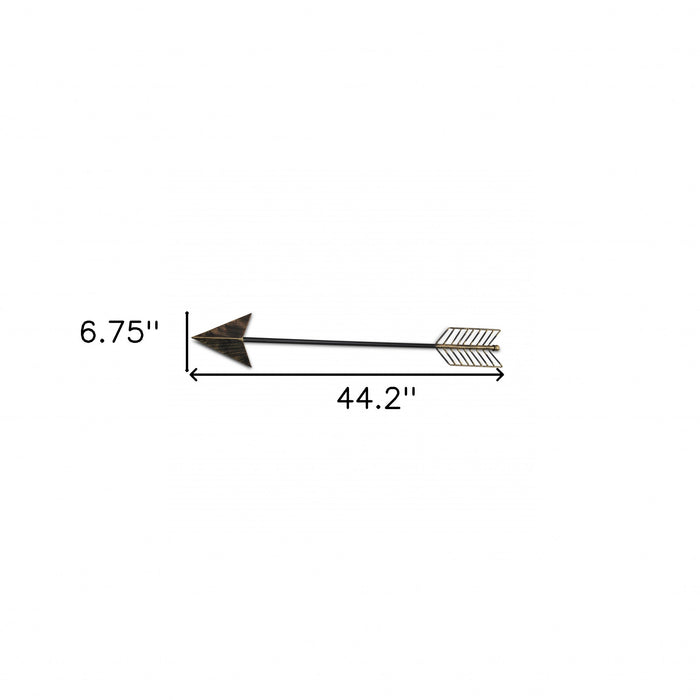 Burnished Dark Brown And Gold Tone Metal Arrow Wall Decor | 7"x44"