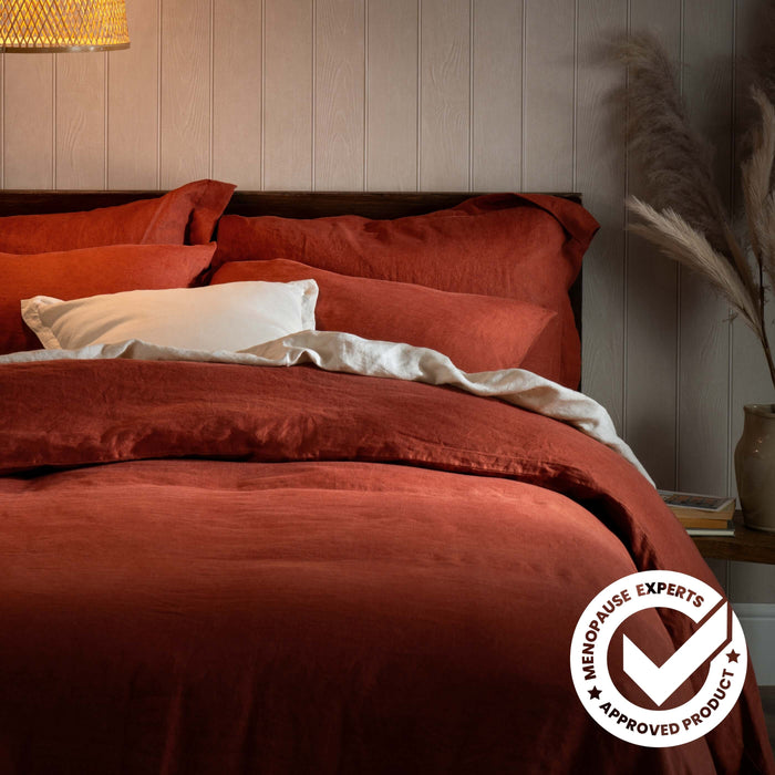 Burnt Orange French Linen Bed Sets - breathable, natural, detail view | Soak and Sleep