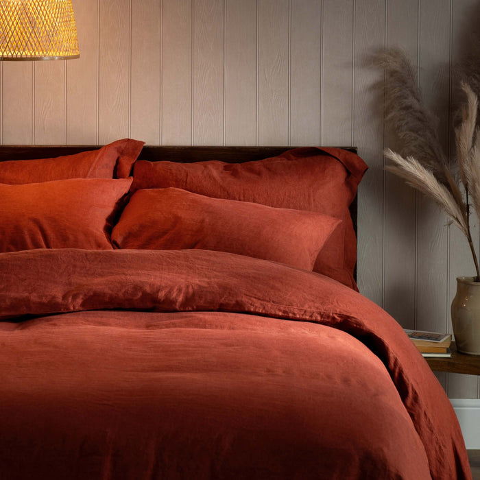Burnt Orange French Linen Bed Sets - breathable, natural, close-up detail 1 | Soak and Sleep