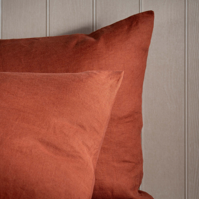 Burnt Orange French Linen Bed Sets - breathable, natural, close-up detail 4 | Soak and Sleep