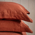 Burnt Orange French Linen Bed Sets - breathable, natural, bedroom detail | Soak and Sleep