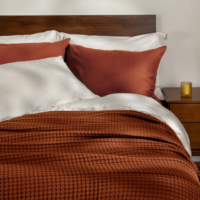 Burnt Orange Waffle Cotton Bedspread
