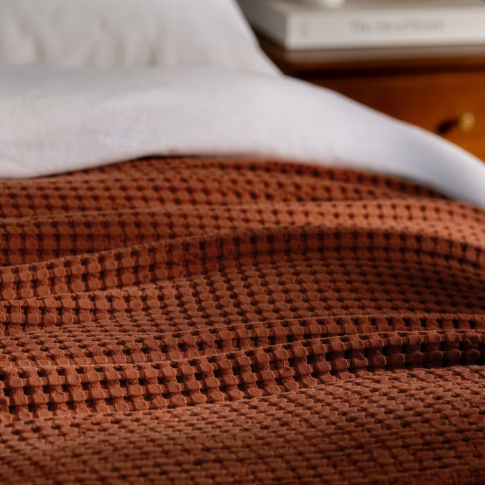 Burnt Orange Waffle Cotton Bedspread