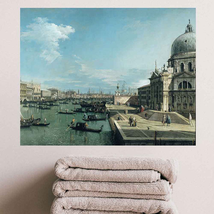 19x24 Entrance to the Grand Canal Decal Installed Above Stacked Towels