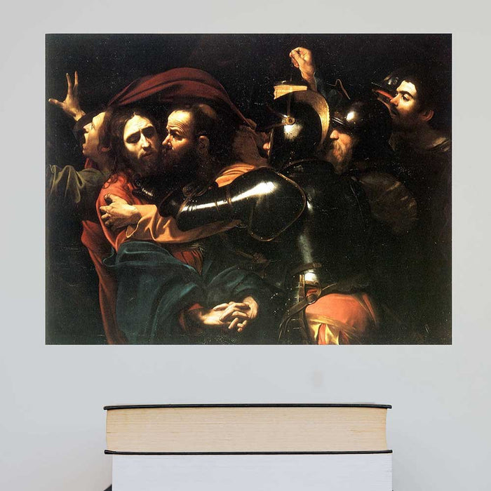 18x24 inch Kiss of Judas Decal Installed Above Stack of Books