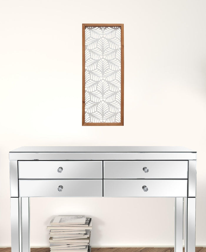 Carved Leaf Wood Framed Wall Panel | 10"x24.5"