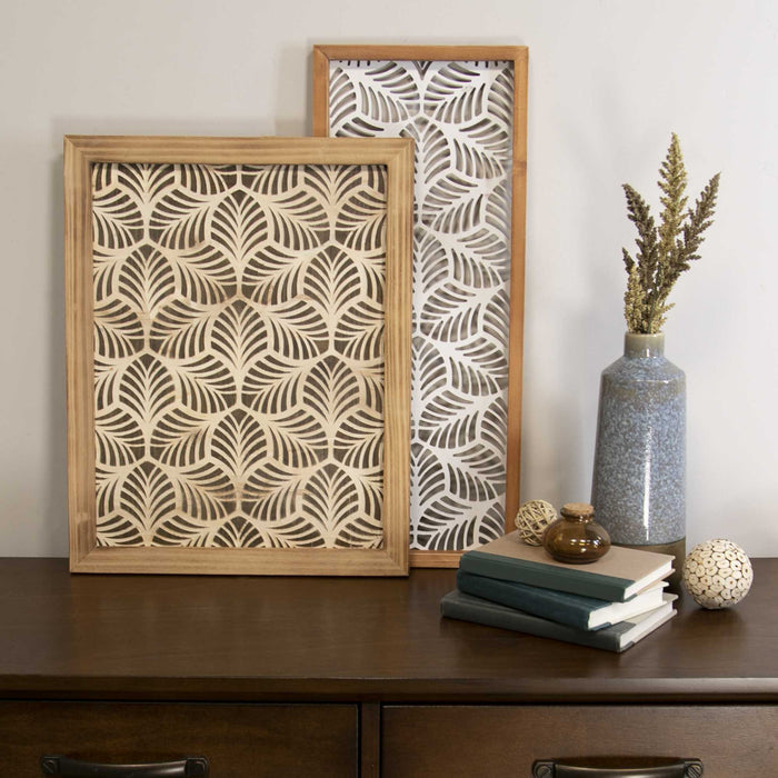 Carved Leaf Wood Framed Wall Panel | 10"x24.5"