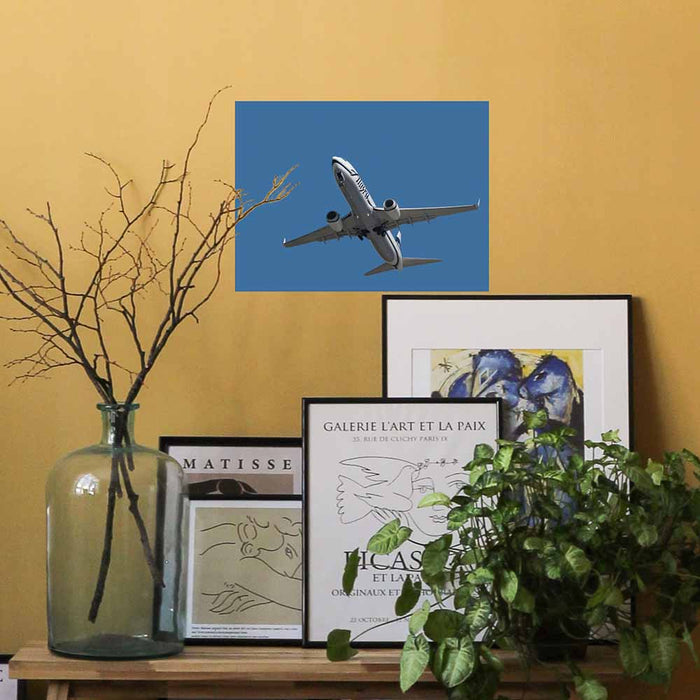 18x24 Alaska Air 737 Flyover Poster Displayed on Wall