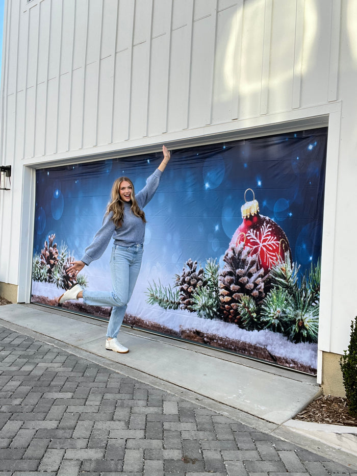 Christmas Of Red Ornament Garage Door Cover Banner Backdrop