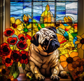 Chubby Pug With Stained Glass Flowers