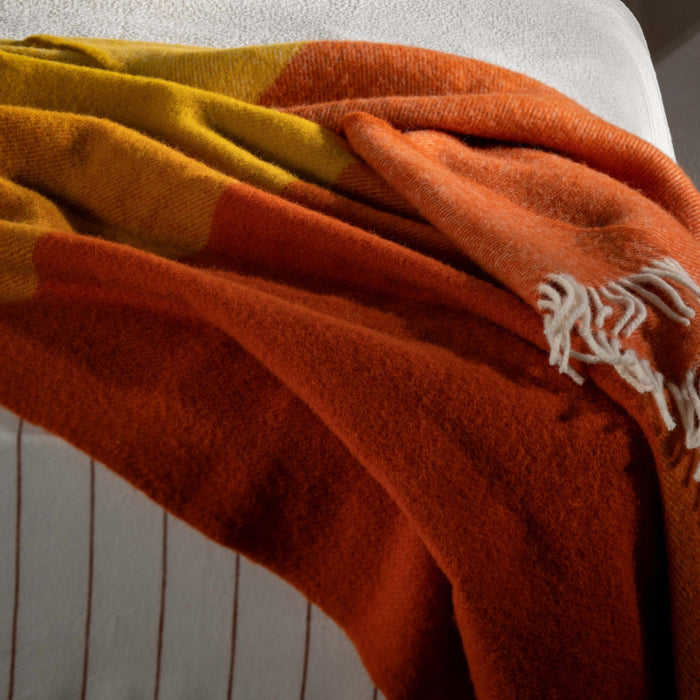 Cinnamon Wool Block Colour Check Throw close-up detail 1 | Soak and Sleep