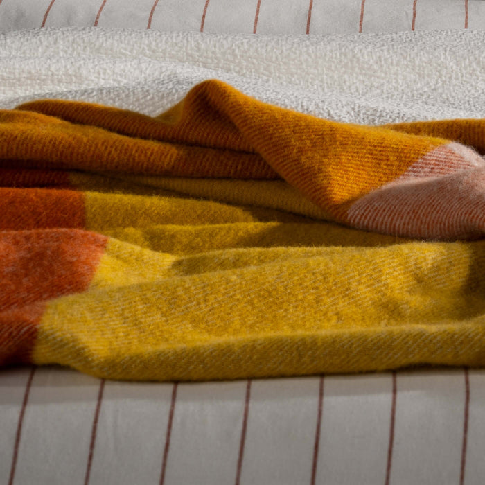 Cinnamon Wool Block Colour Check Throw close-up detail 2 | Soak and Sleep