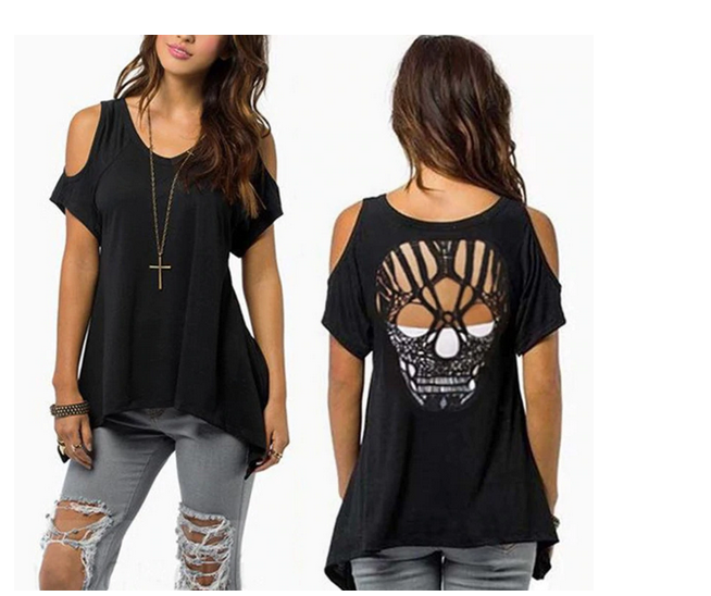 Cold Shoulder Skull Gothic Style Top