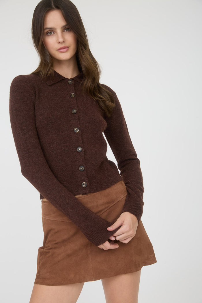 Collared Button-Down Long Sleeve Cardigan